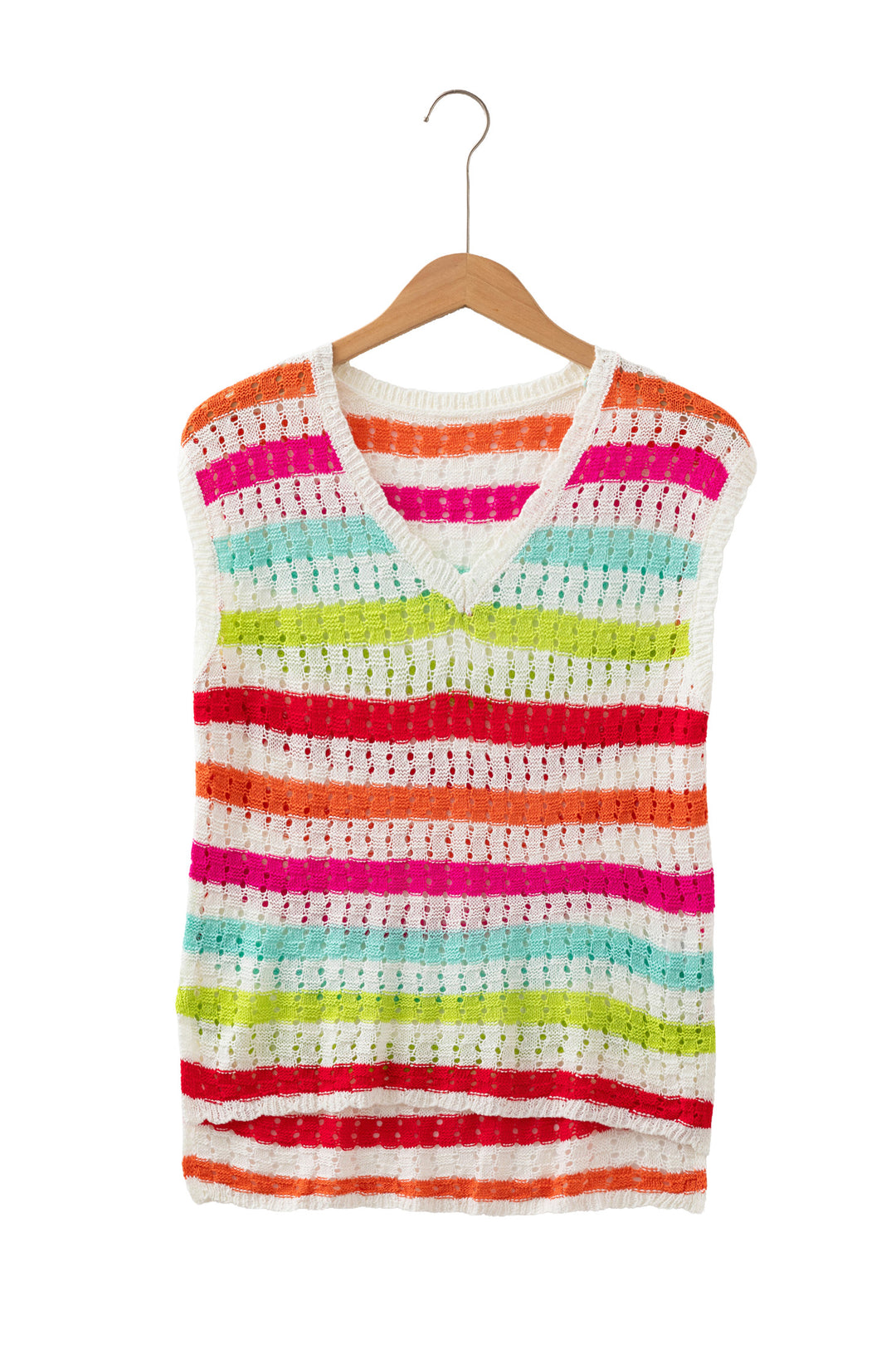 Multicolour Striped Eyelet Knit V Neck Sweater Tee Dear-Lover Dropshipping