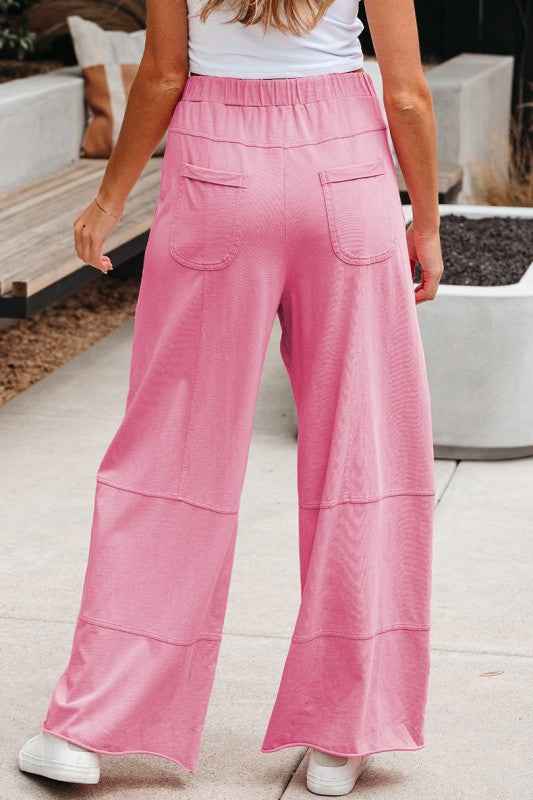Drawstring Elastic Waistband Wide Leg Cargo Pants