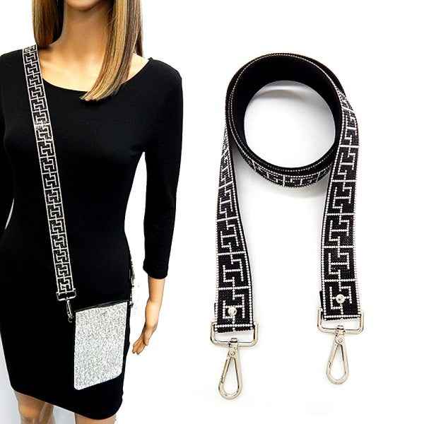 Greek Key Rhinestone Patch Shoulder Bag Strap