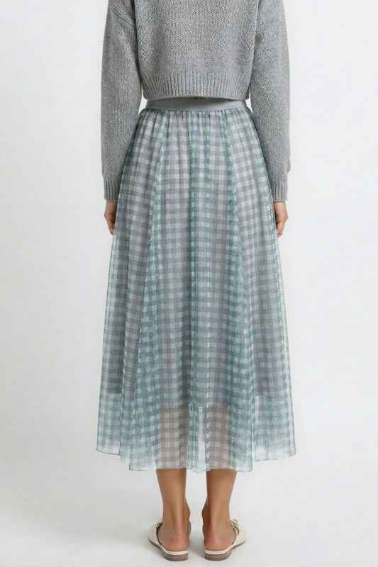 Plaid Tulle Midi Skirt