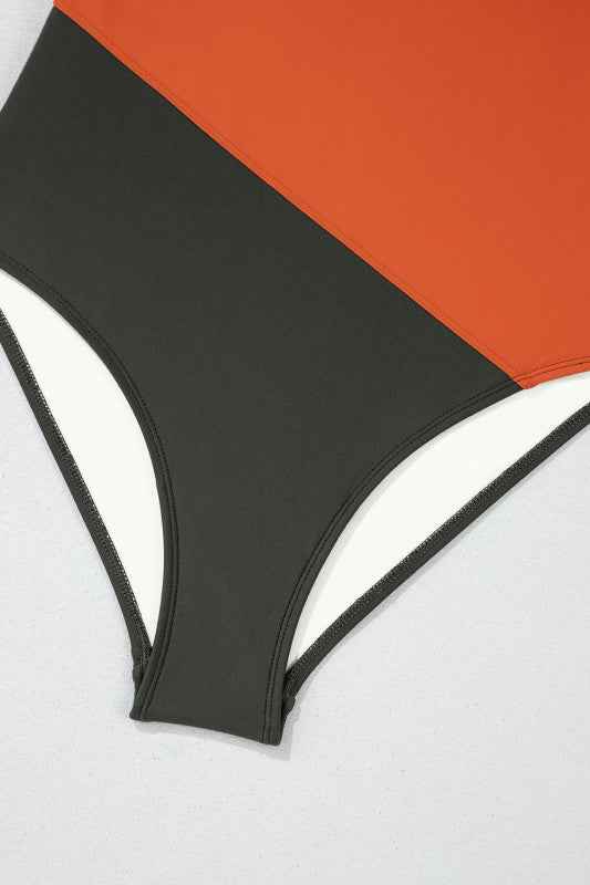 Colorblock Padded Square Neck One Piece Swimsuit