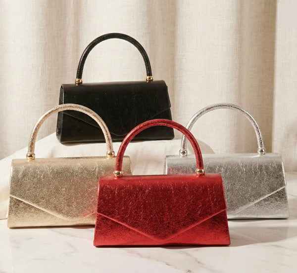 Metallic Glitter Mini Handbag Top Handle Triangle