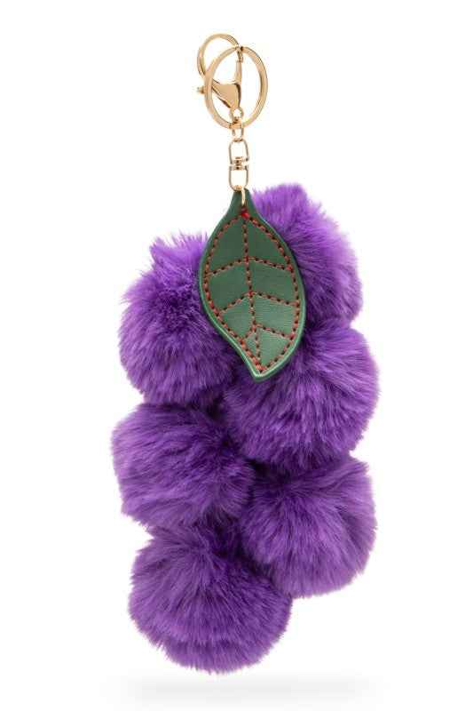 Faux Fur Cherry Bag Charm Key Chain