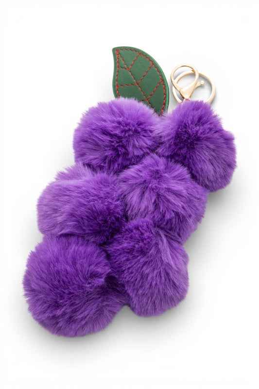 Faux Fur Cherry Bag Charm Key Chain