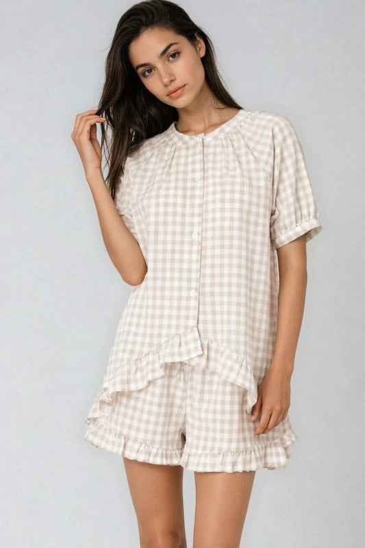 Gingham Ruffle Pajama Set