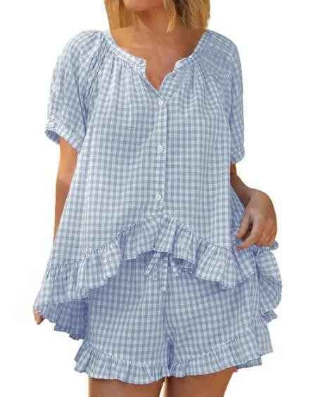 Gingham Ruffle Pajama Set