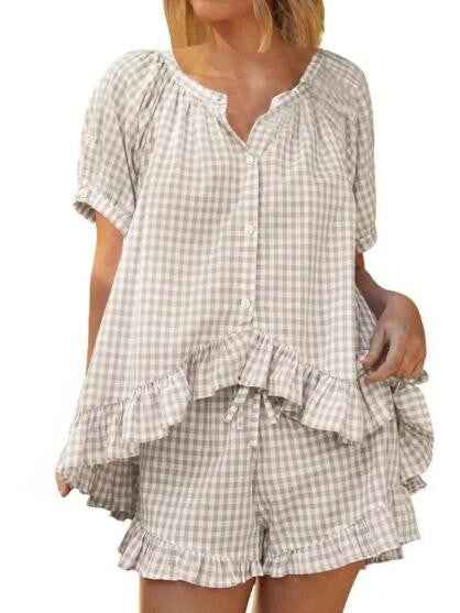 Gingham Ruffle Pajama Set