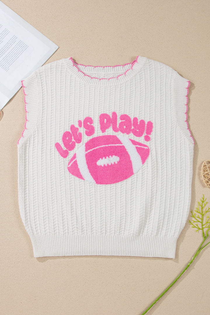 White Lets Play Rugby Pattern Textured Knit Casual Shift Sweater Vest Dear-Lover Dropshipping