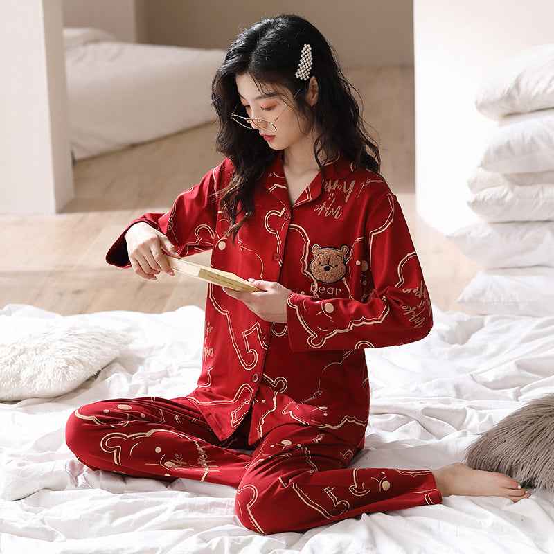 Red couple pajamas long sleeved card home clothes
