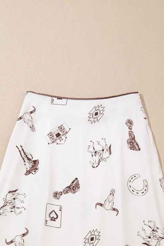 Western Lace Trim High Waist Maxi Skirt