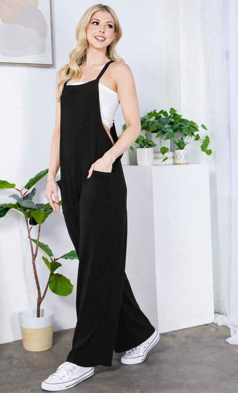 French Terry Wide Leg Overalls