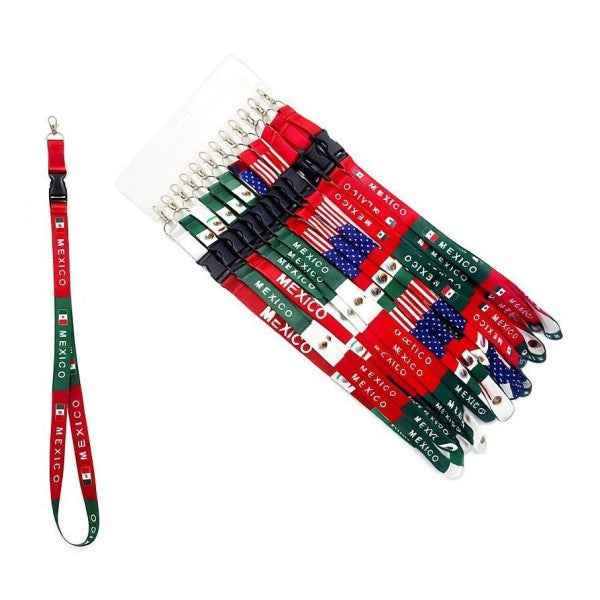 12PK Mexico Flag ID Lanyard Badge Neck Strap