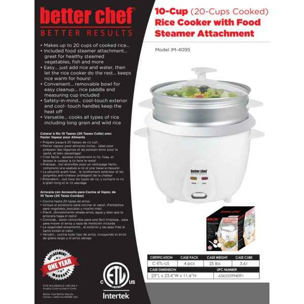 Better Chef 10-Cup - 20-Cup Cooked - Rice Cooker
