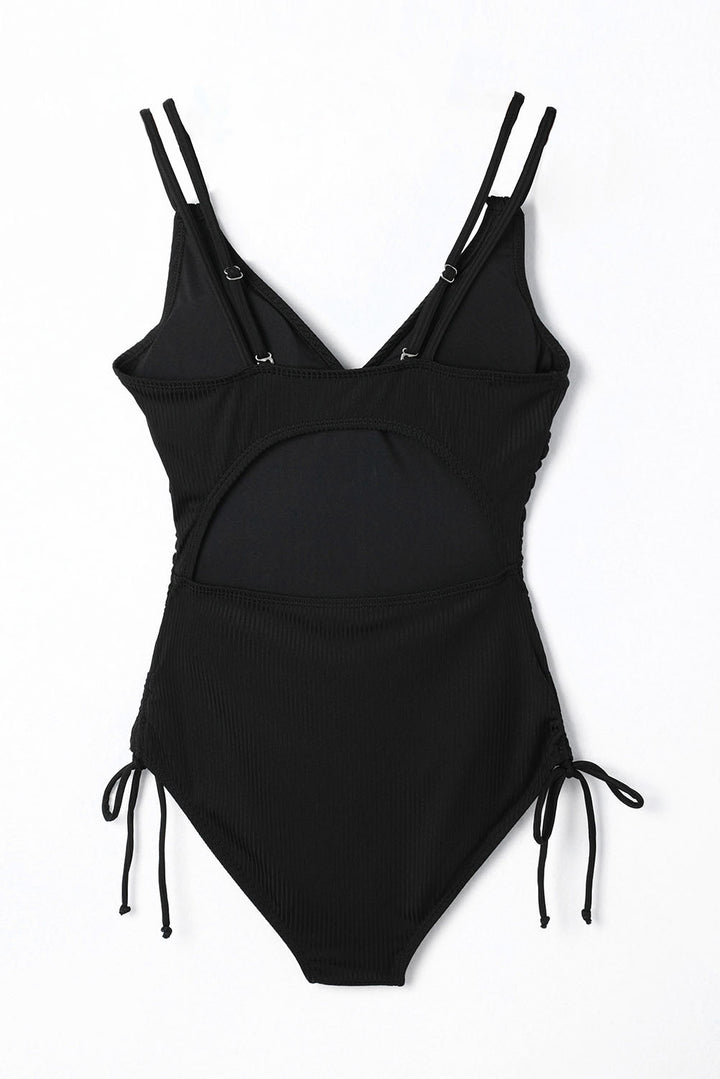 Black Adjustable Straps Ribbed Knit One Piece Swimsuit Dear-Lover Dropshipping