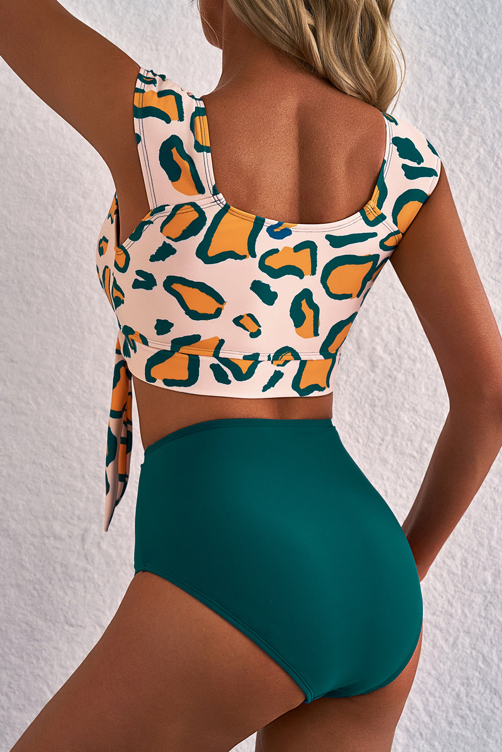 Green Leopard Print U Neck Knotted High Waist Bikini Set Dear-Lover Dropshipping