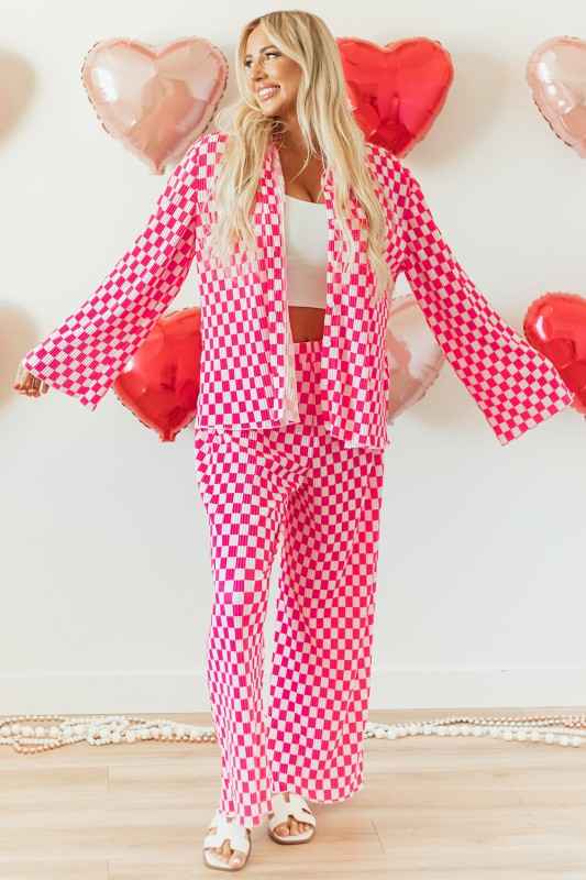 Checkered Shirt High Waist Pants Pajama Set
