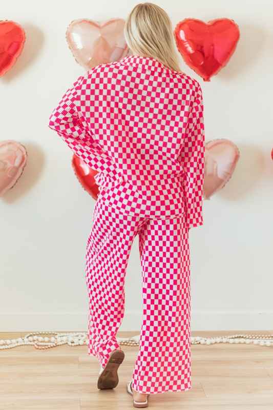 Checkered Shirt High Waist Pants Pajama Set
