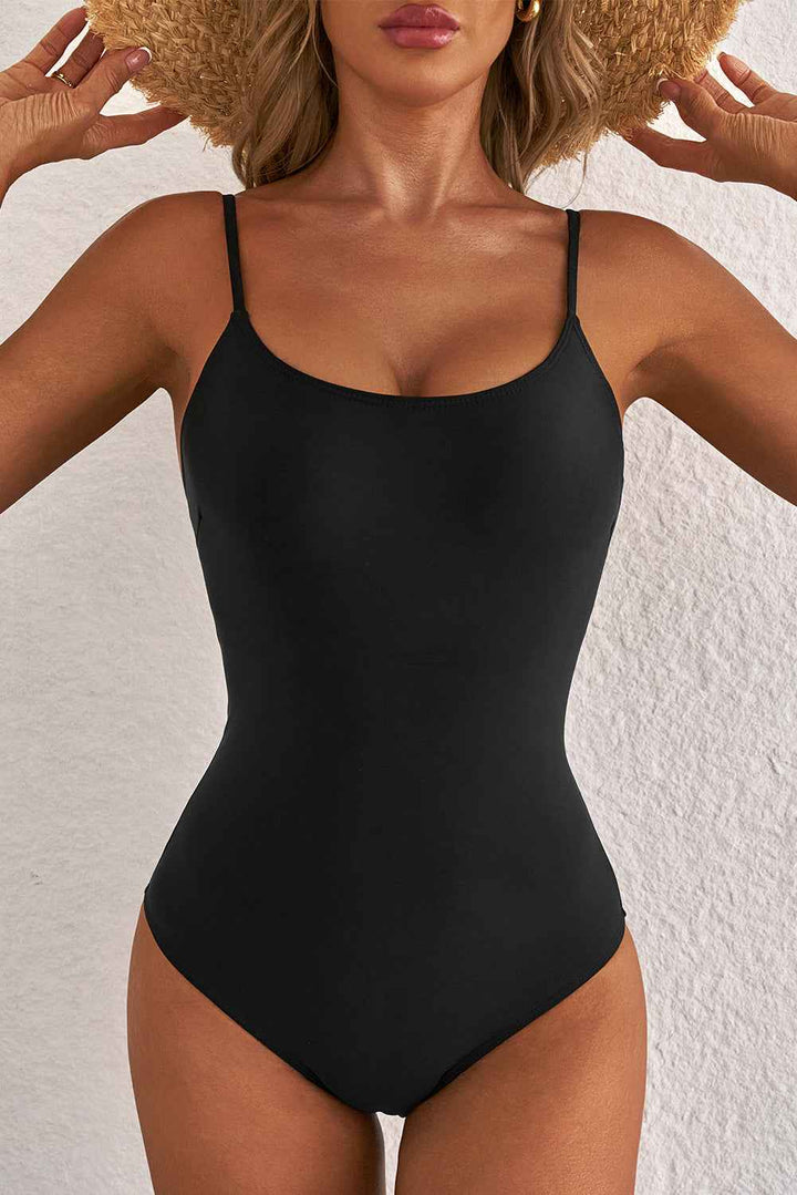 Dearlove Black Thin Strap Strappy Lace-up Open Back One Piece Swimsuit