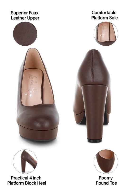 Damsor Faux Leather Block Heel Pumps