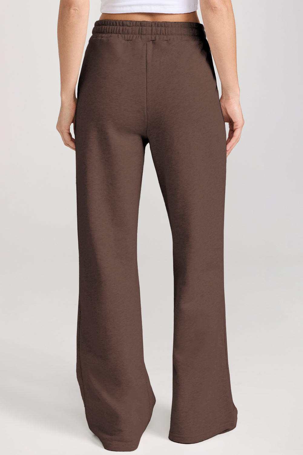 Dark Brown Solid Collared Sweatshirt and High Waist Pants Active Set Dear-Lover Dropshipping