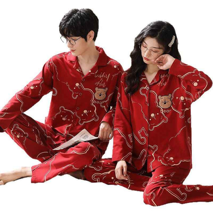 Red couple pajamas long sleeved card home clothes