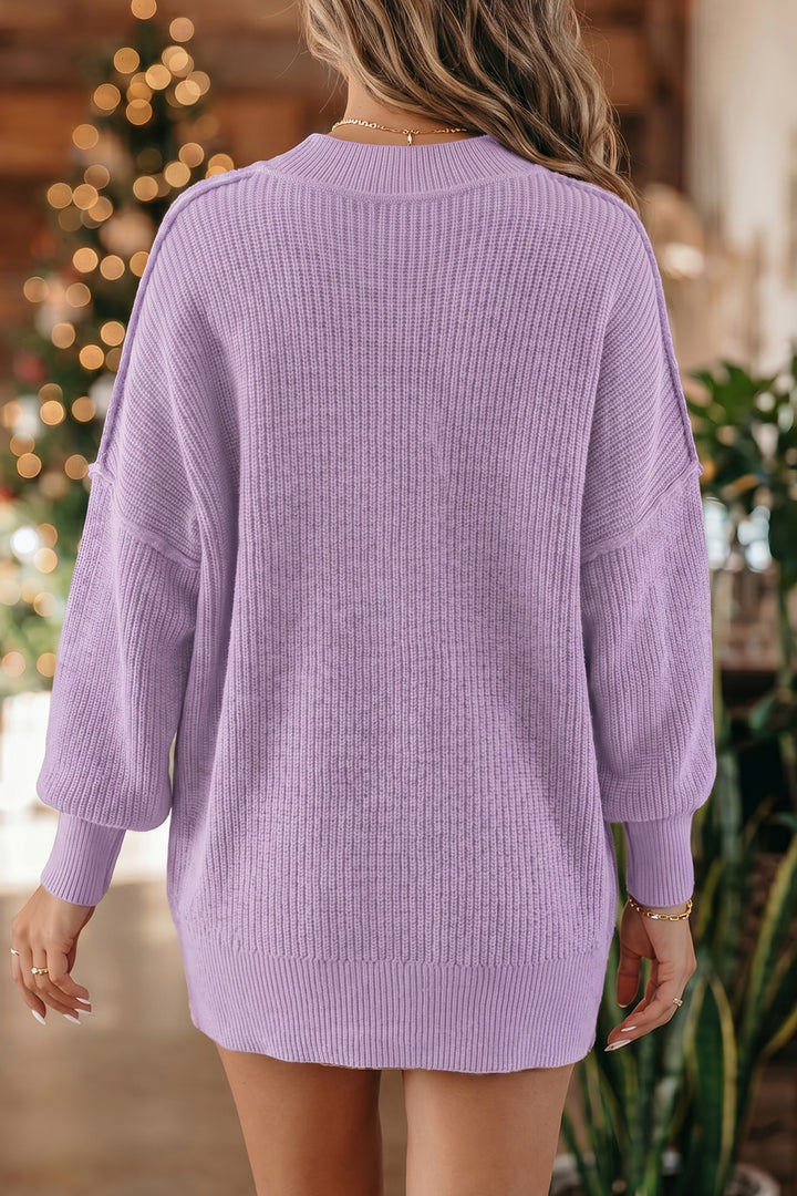 Chestnut Solid Color Mock Neck Oversized Tunic Sweater Dear-Lover Dropshipping