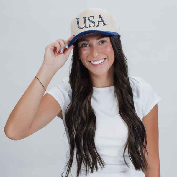 Embroidered USA Letters Corduroy Trucker Hat