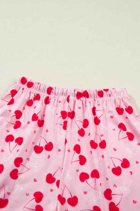 Cherry Bow Tie Top and Shorts Pajama Set