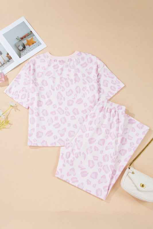Leopard Short Sleeve Top and Pants Set
