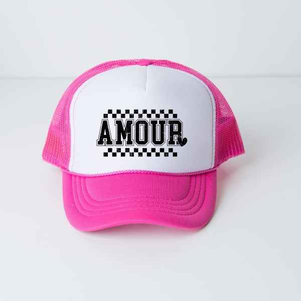 Amour Distressed Checkered Foam Trucker Hat