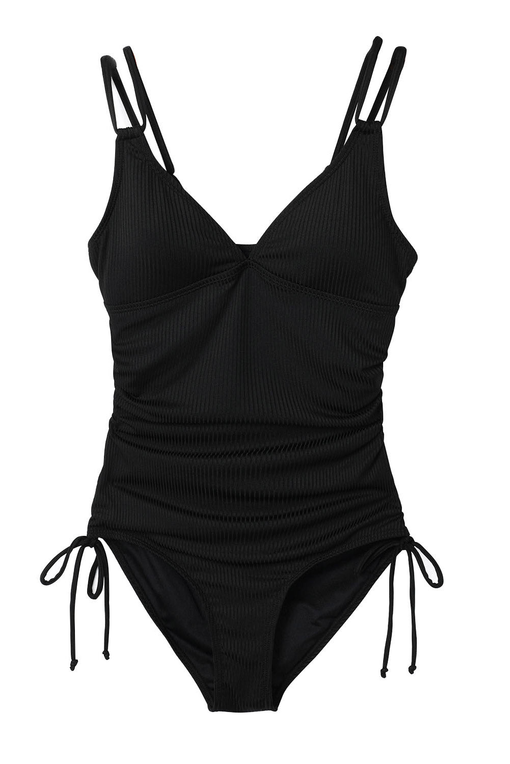 Black Adjustable Straps Ribbed Knit One Piece Swimsuit Dear-Lover Dropshipping