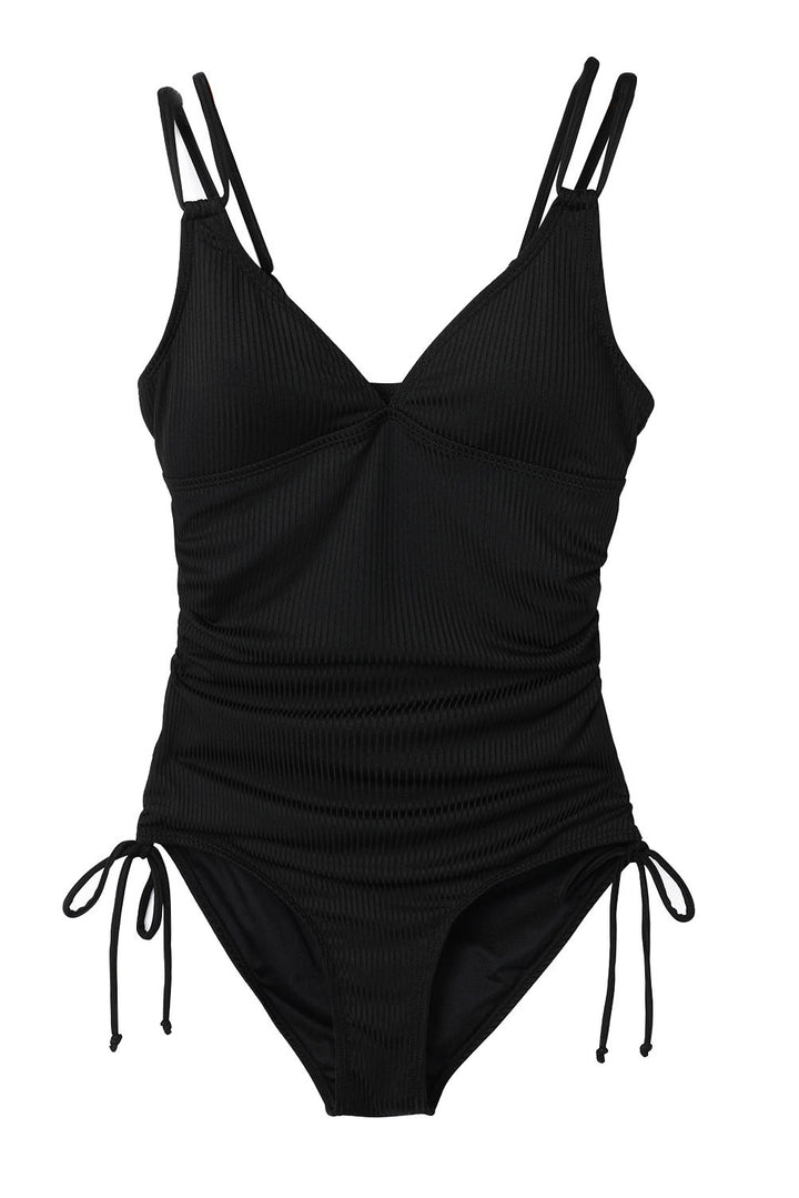 Black Adjustable Straps Ribbed Knit One Piece Swimsuit Dear-Lover Dropshipping