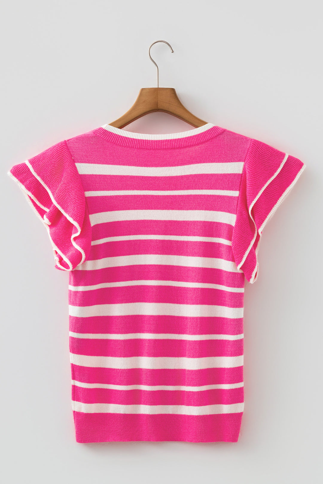 Rose Stripe Double Ruffle Short Sleeve Lightweight Knit Sweater Dear-Lover Dropshipping