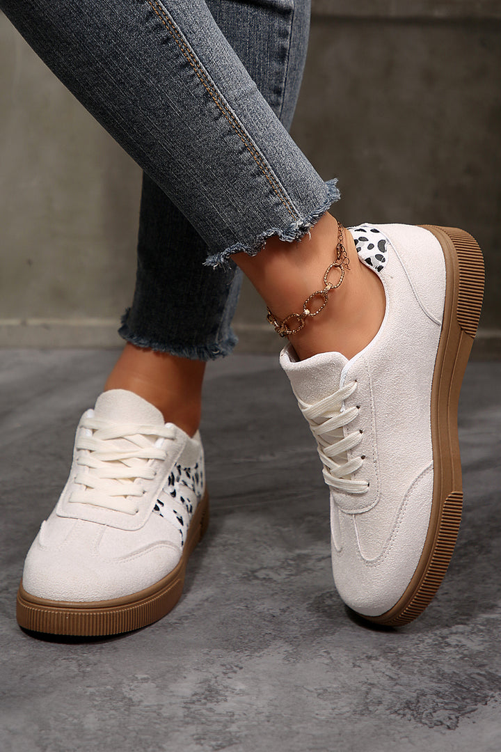 White Suede Leopard Color Block Trim Lace-up Casual Shoes Dear-Lover Dropshipping