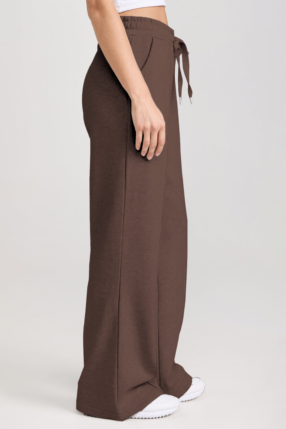 Dark Brown Solid Collared Sweatshirt and High Waist Pants Active Set Dear-Lover Dropshipping