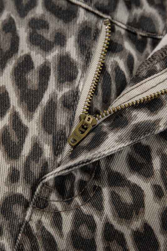 Leopard Denim Straight Leg Jeans
