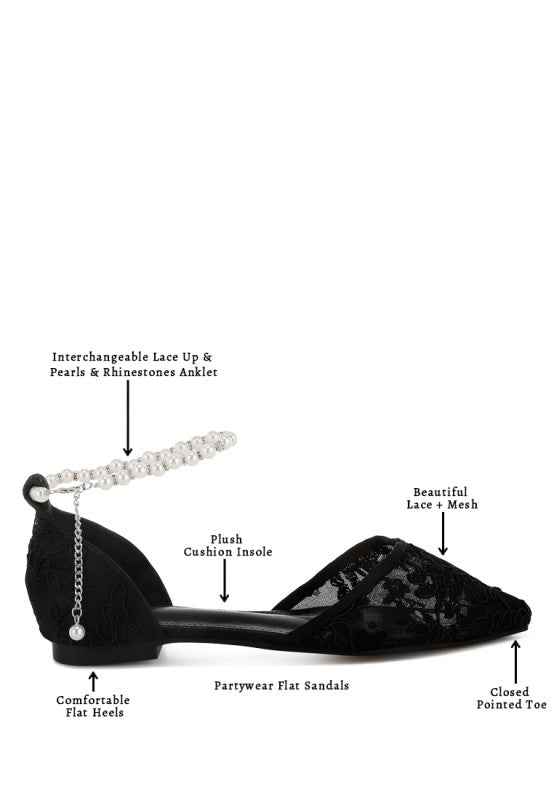 Shrami Pearl & Rhinestone Strap Flat Sandals