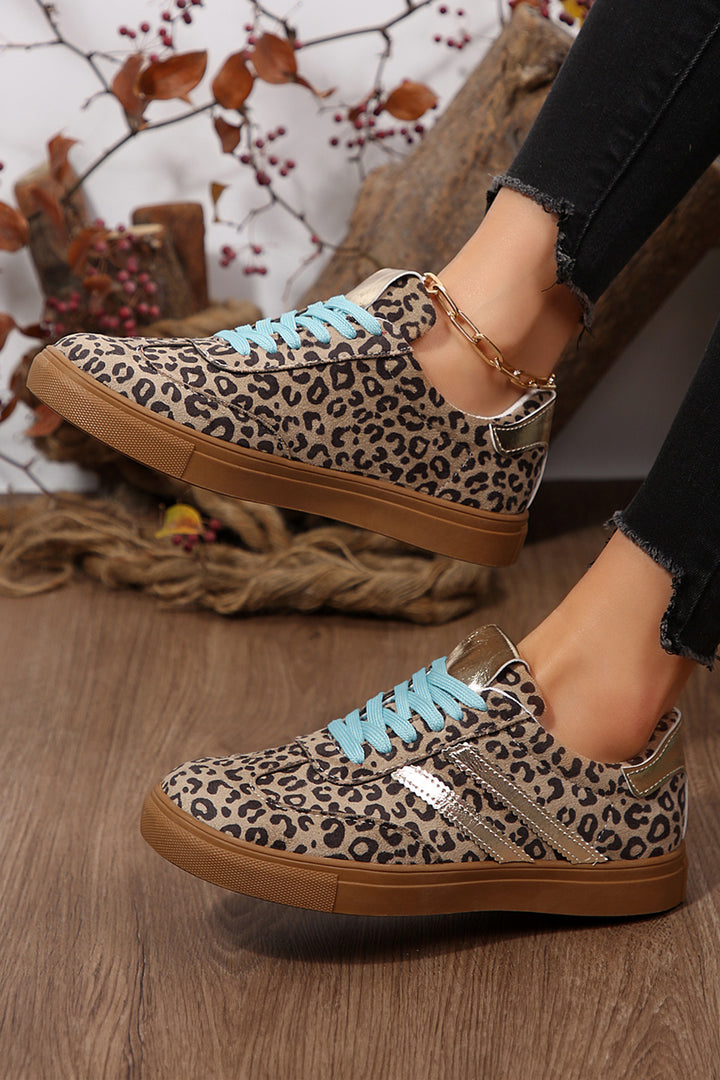 Coffee Faux Suede Leopard Print Sleek PU Leather Detail Lace Up Sneakers Dear-Lover Dropshipping