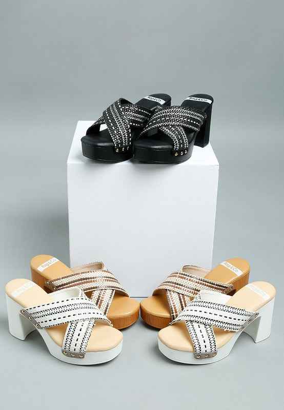 Finley Raffia High Block Heel Clogs