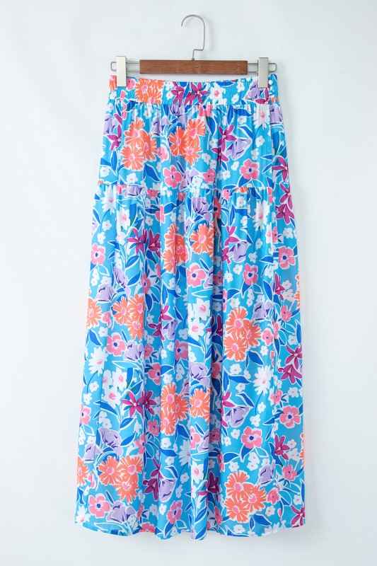 Floral High Waist Side Split Wrap Maxi Skirt