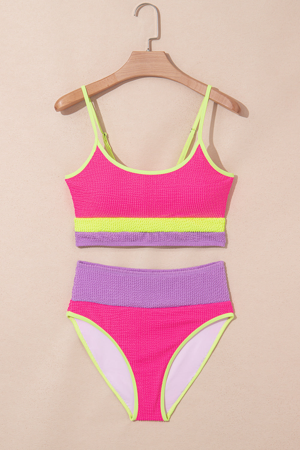 Rose Red Color Block High Waisted Sexy Bikini Set Dear-Lover Dropshipping