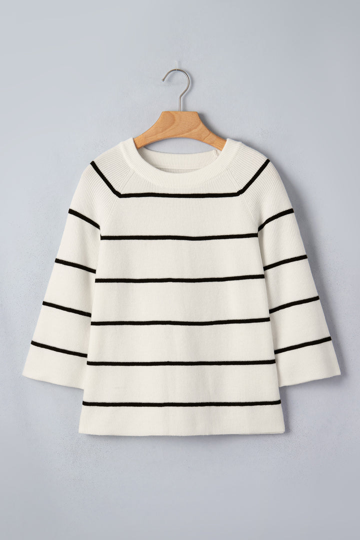 White Stripe Ribbed Knit Half Sleeve Loose Sweater Tee Dear-Lover Dropshipping