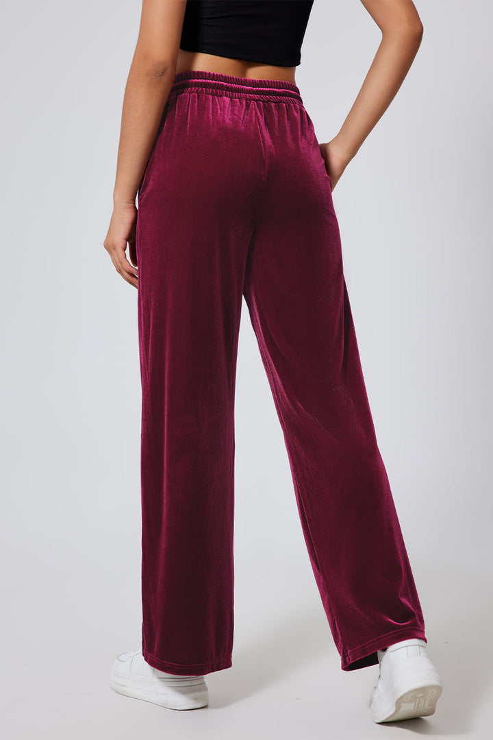 Burgundy Solid Drawstring Waist Wide Leg Pants Dear-Lover Dropshipping