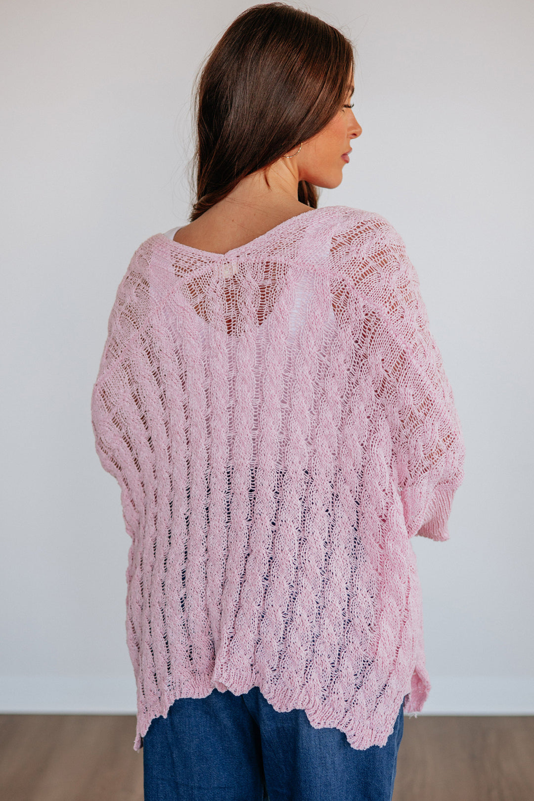 Old Rose Hollowed Pattern Knit Drop Shoulder Open Sweater Cardigan Dear-Lover Dropshipping