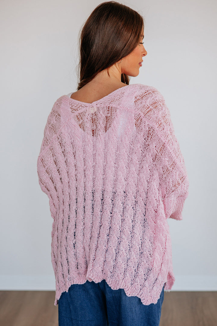 Old Rose Hollowed Pattern Knit Drop Shoulder Open Sweater Cardigan Dear-Lover Dropshipping
