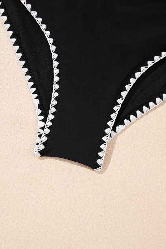 Colorblock Ric-Rac Trim Cutout Swimsuit
