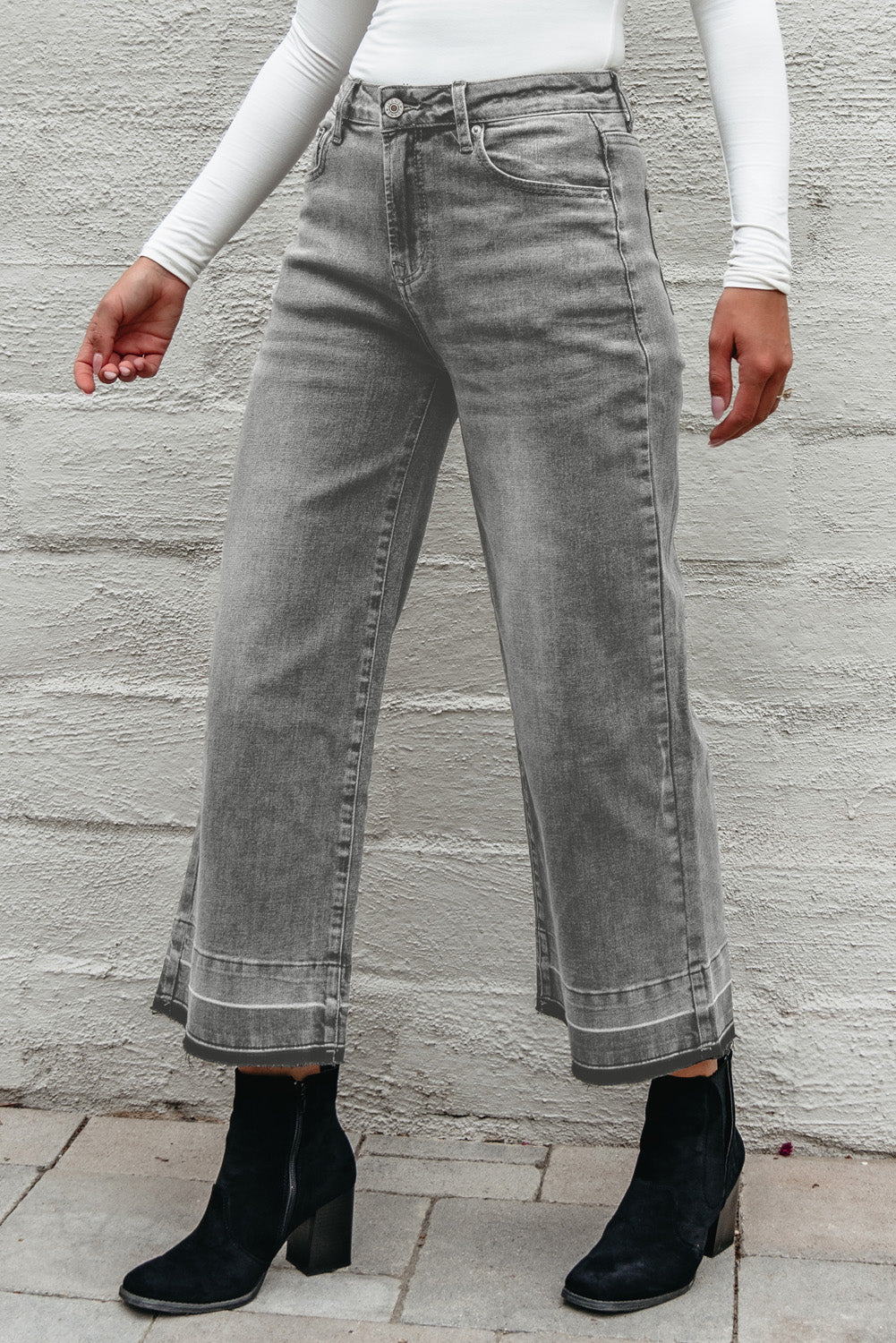 Gray Raw Hem Straight Leg Loose High Waist Jeans Dear-Lover Dropshipping