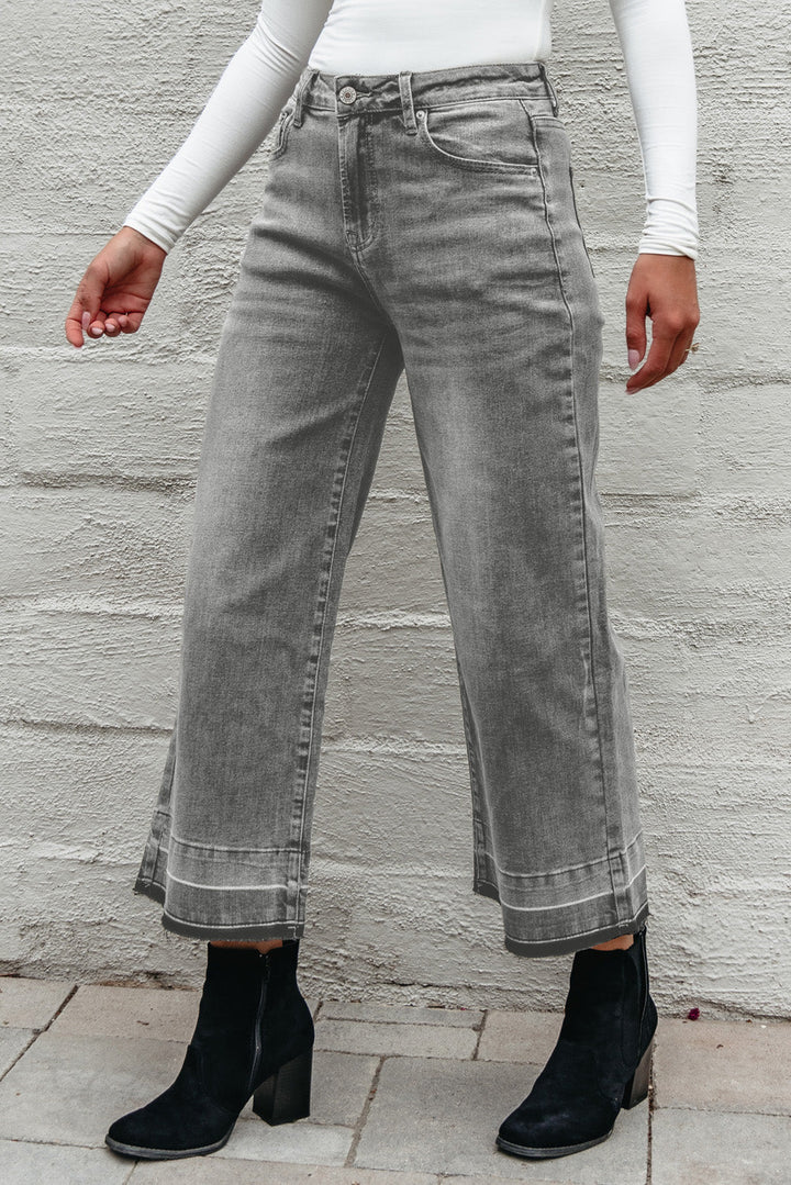 Gray Raw Hem Straight Leg Loose High Waist Jeans Dear-Lover Dropshipping