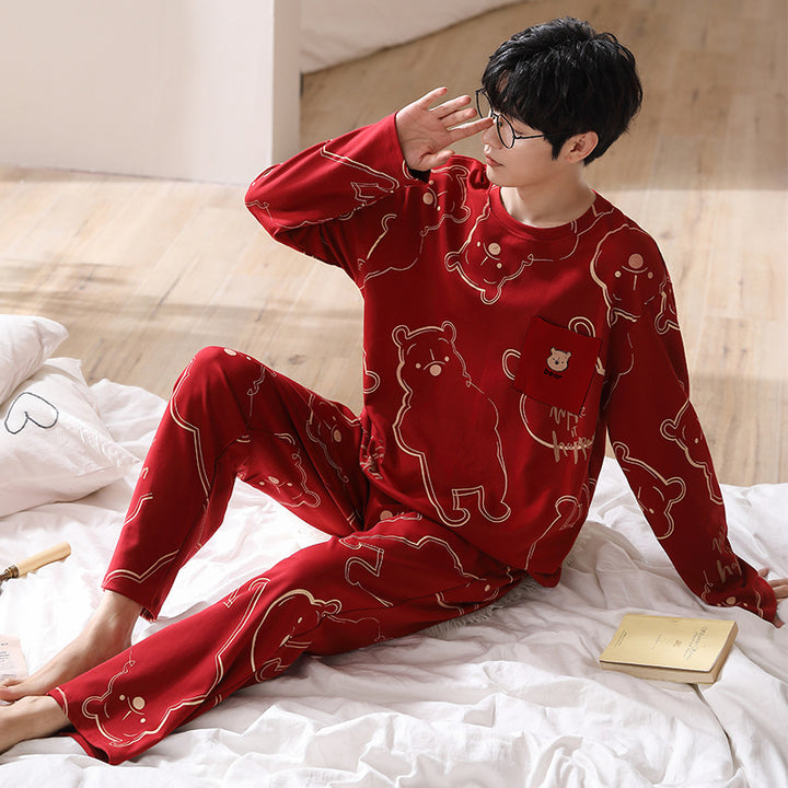 Red couple pajamas long sleeved card home clothes eprolo