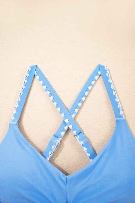 Colorblock Ric-Rac Trim Cutout Swimsuit